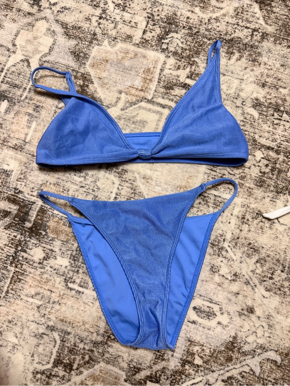 La Hearts Blue Ribbed Triangle Bikini Set